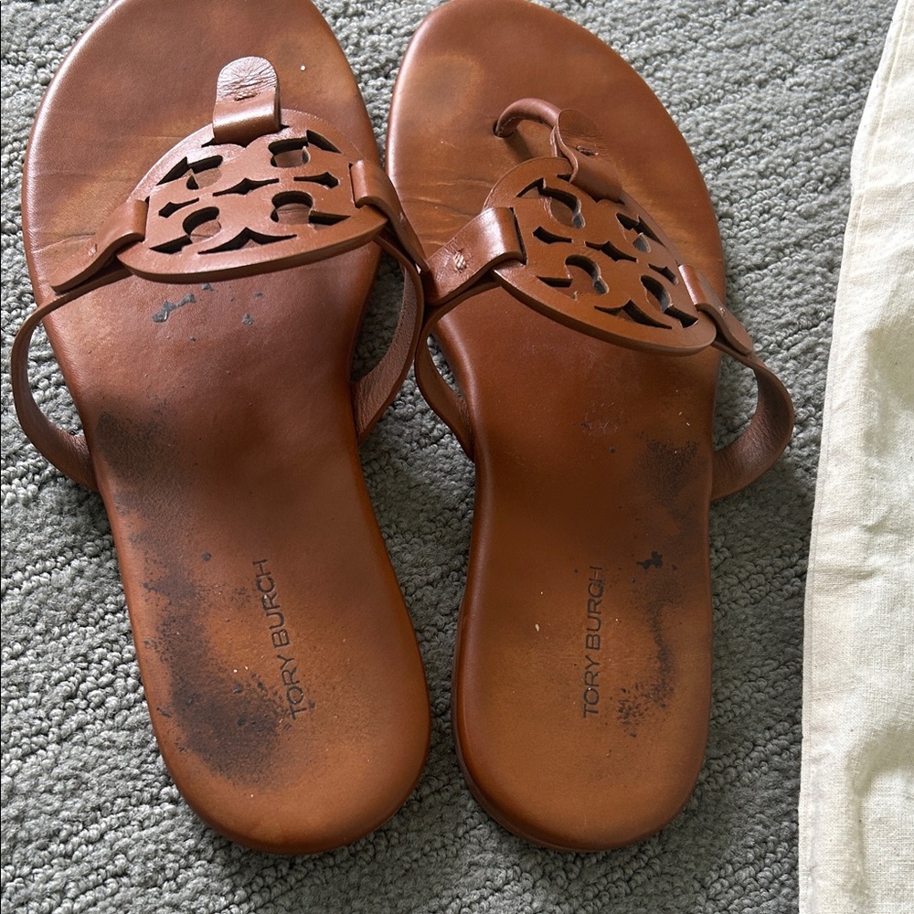Tory Burch Miller Leather Thong Sandals — Cognac - Picture 5 of 5